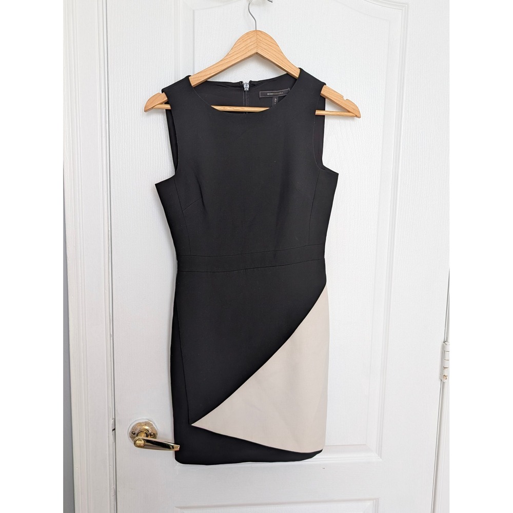 Black Cream Colorblock Sleeveless Sheath Mini Dress Size 0 BCBG MAXAZRIA
